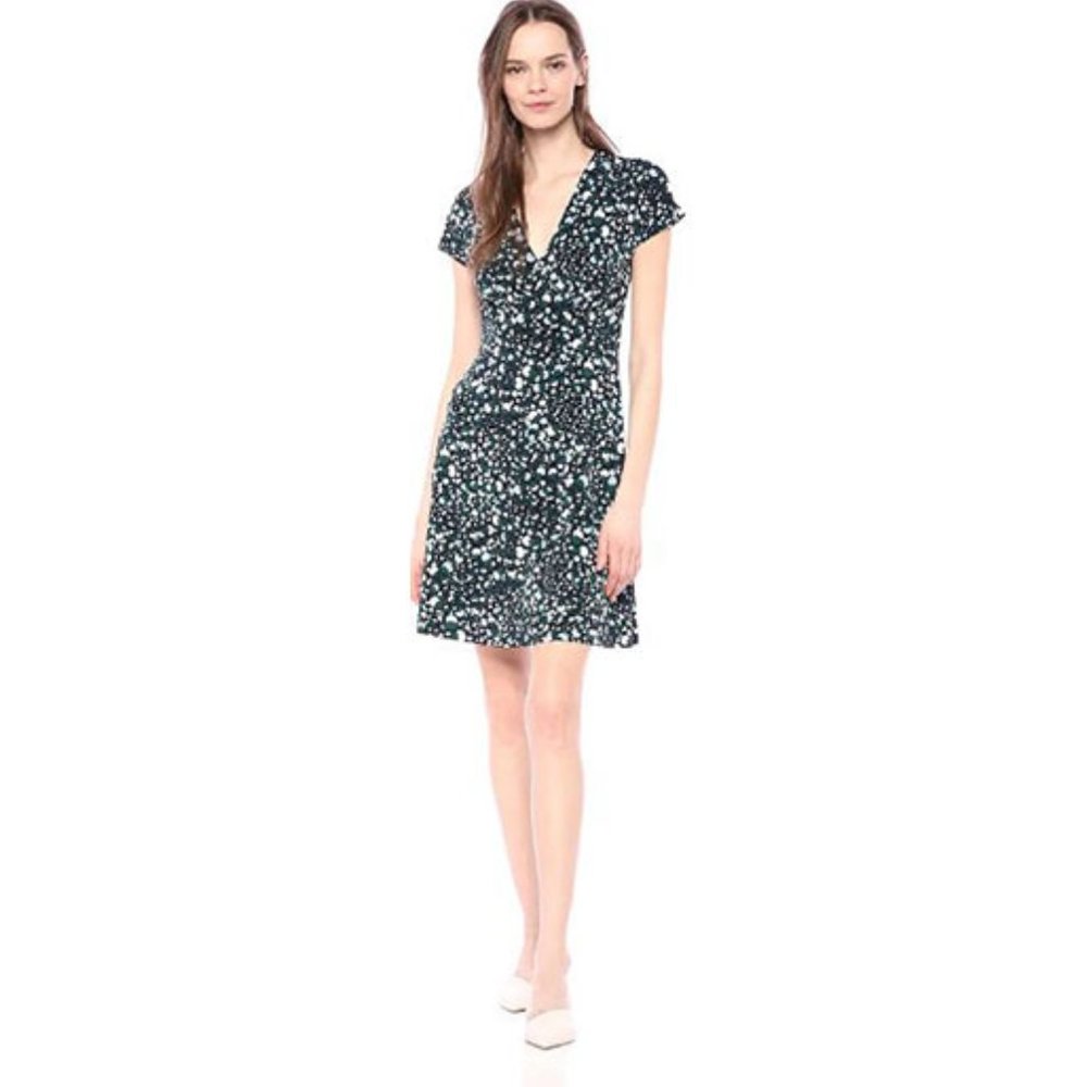Women's Cap Sleeve Deep V Neck Fit and Flare Dress